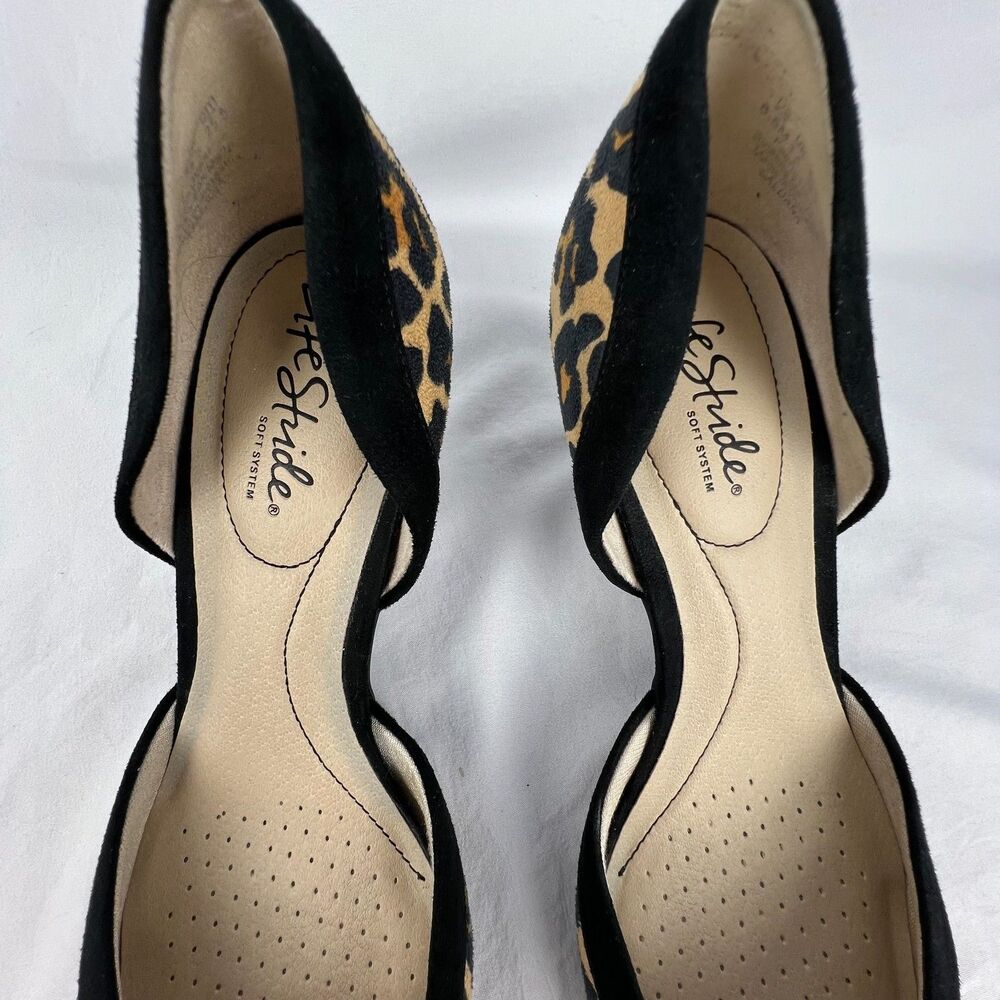 LIFESTRIDE Womens 8 Saldana Pumps Leopard Print Pointed Toe D'Orsay Heels Black - Picture 4 of 15